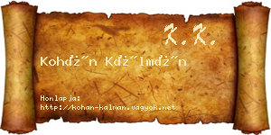 Kohán Kálmán névjegykártya